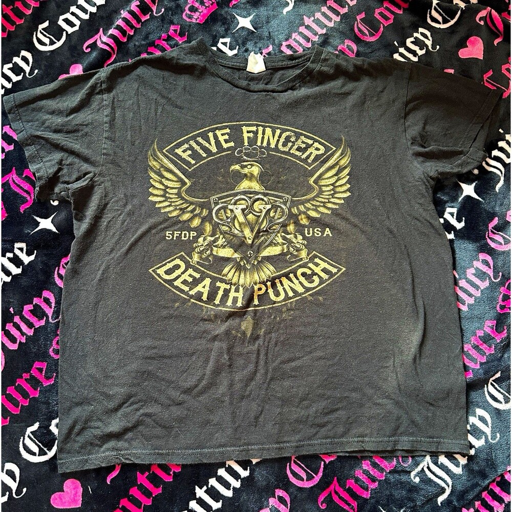 Five Finger Death Punch Men’s L Black Skull Graphic Tee Crew Neck Cotton